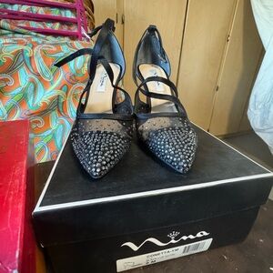 Nina Black Mesh Studded Heels